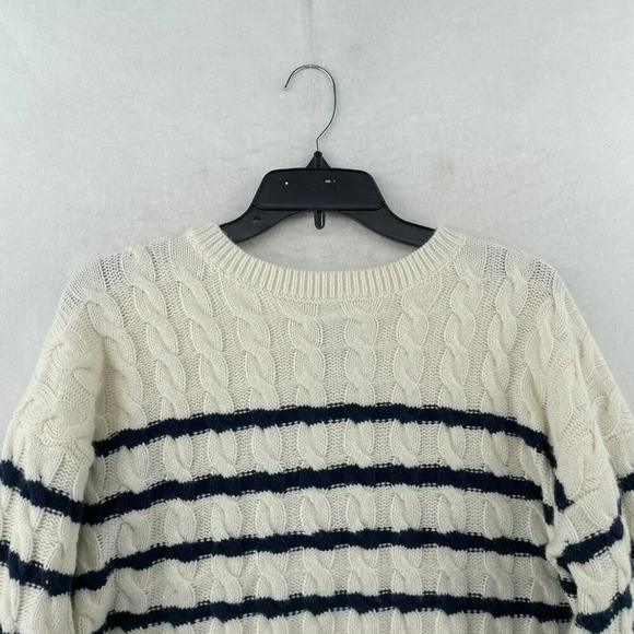 Pink Rose Sweater Women's Sz L White Cable-Knit Striped Cropped Regular Pullover - Picture 8 of 12